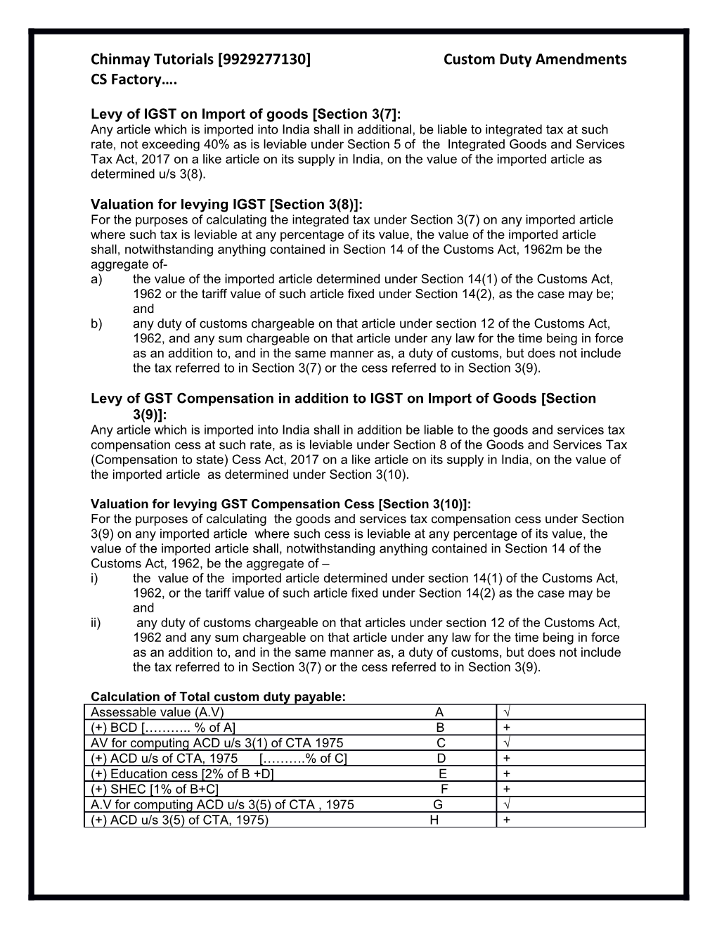 Levy of IGST on Import of Goods Section 3(7