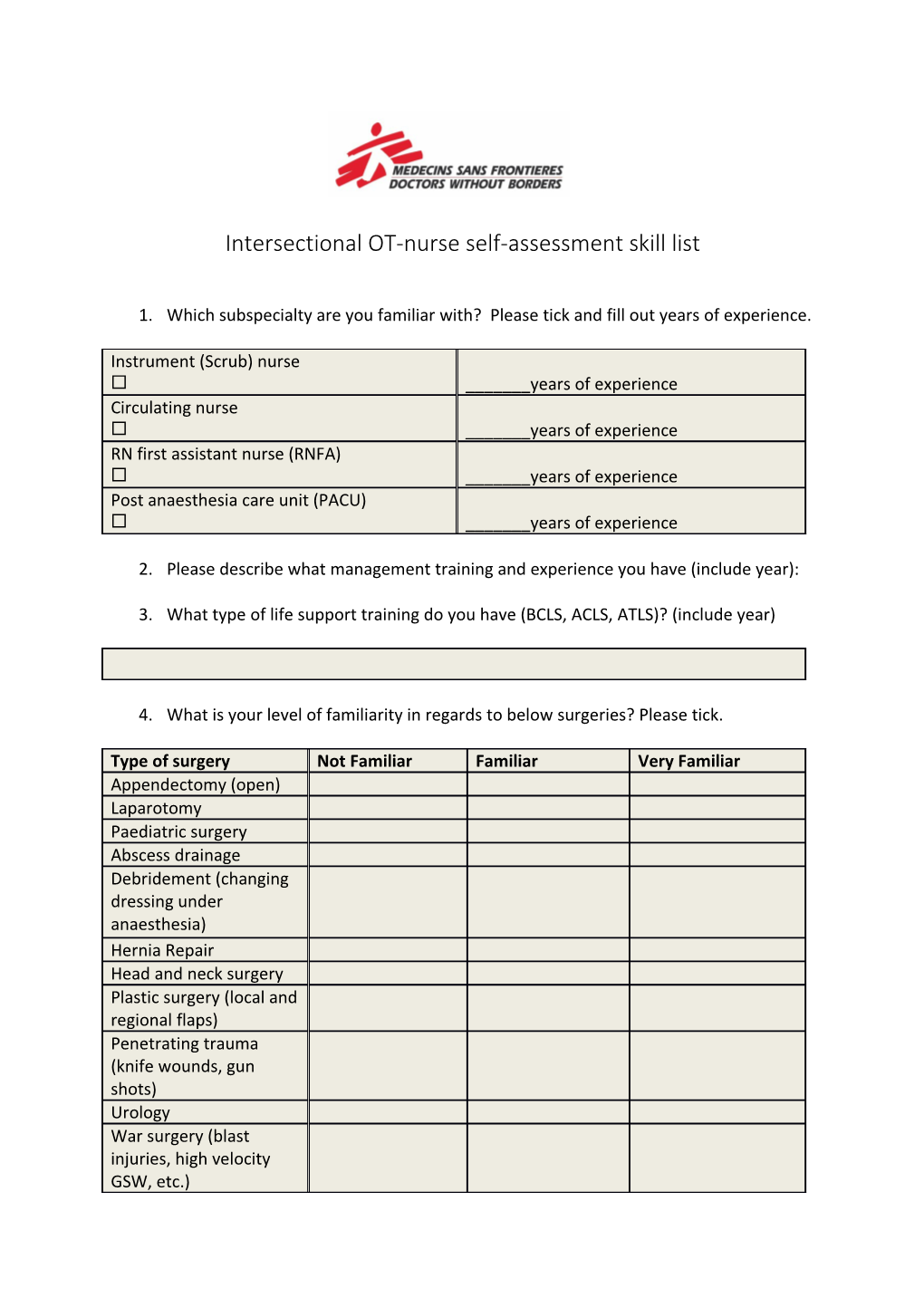 Intersectionalot-Nurse Self-Assessment Skill List