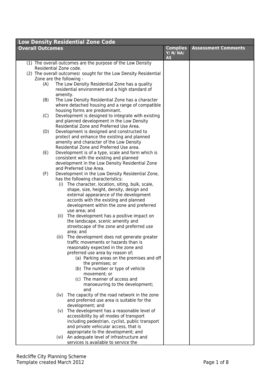 Low Density Residential Zone Code