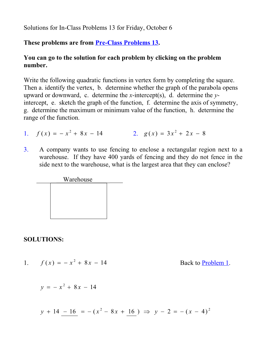 These Problems Are from Pre-Class Problems 13
