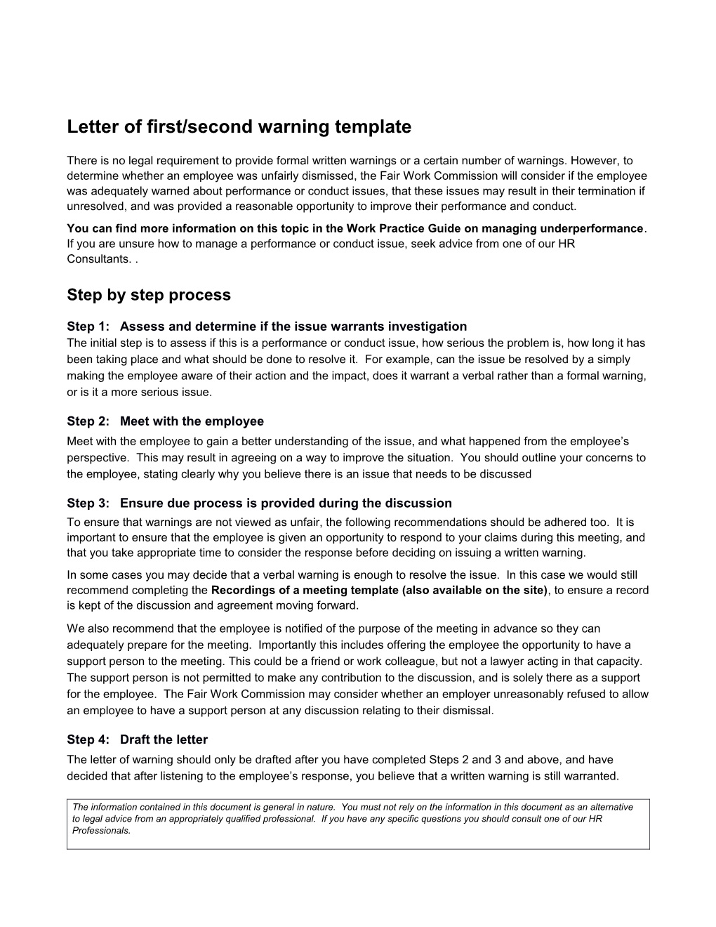 Letter of First/Second Warning Template