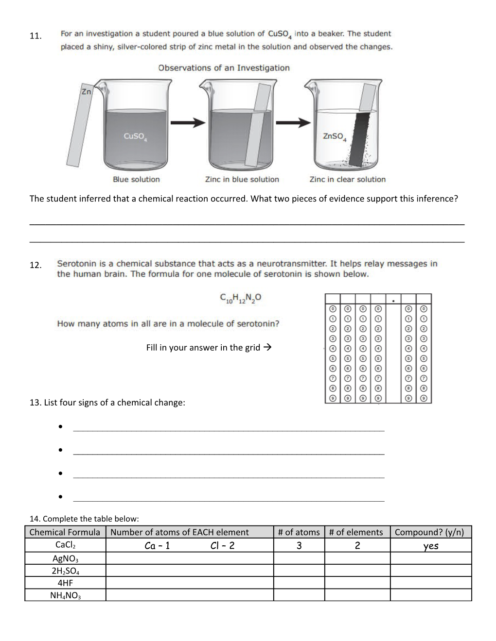 Physical Versus Chemical Changes Homework