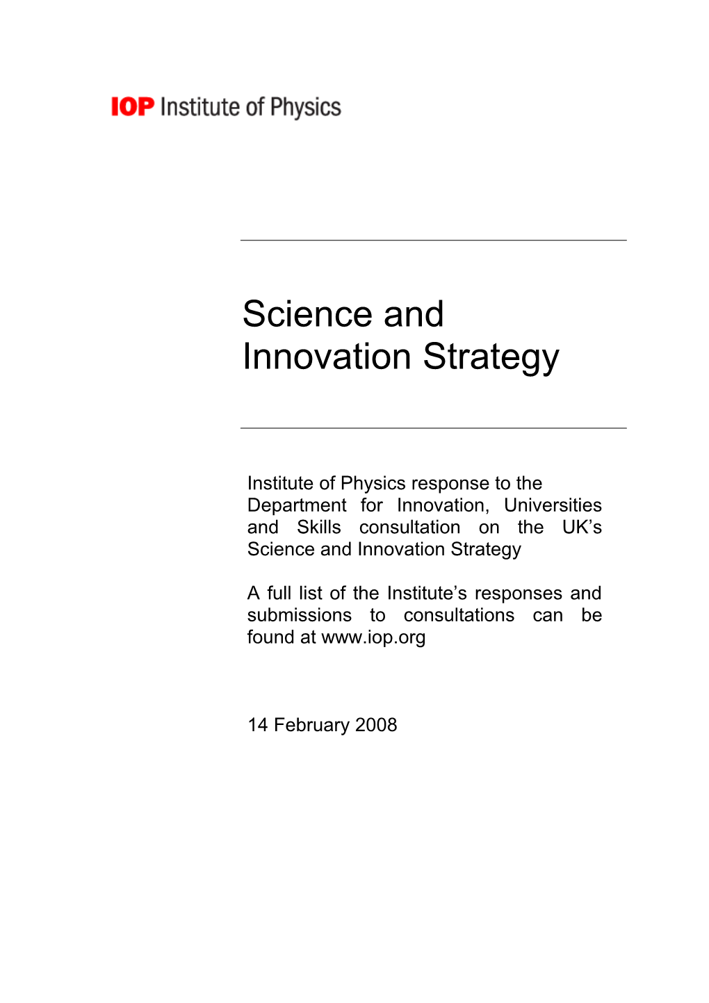 Science and Innovation Strategy