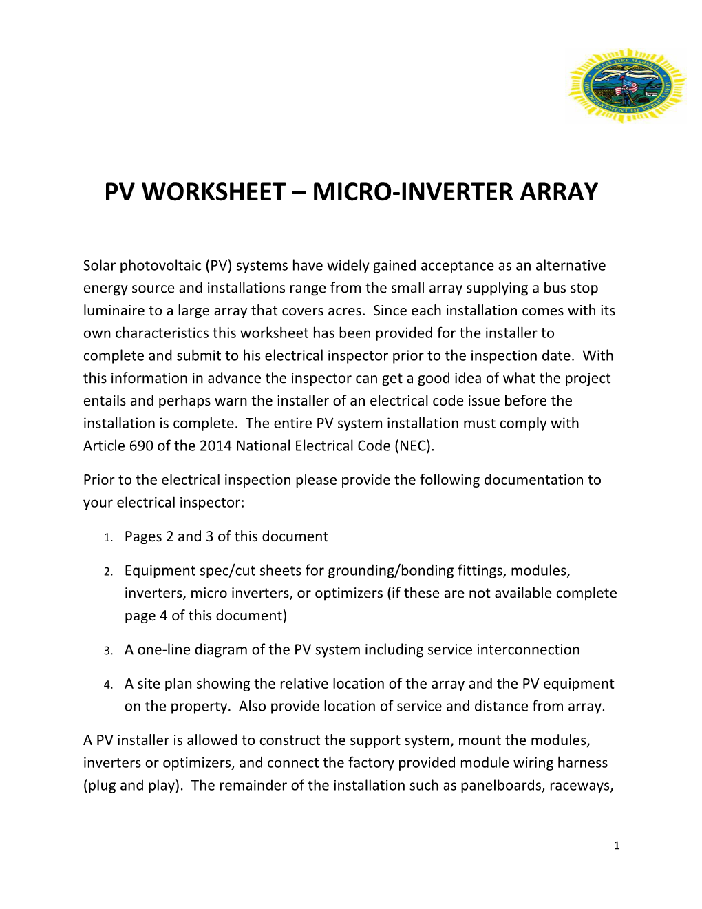 Pv Worksheet Micro-Inverter Array