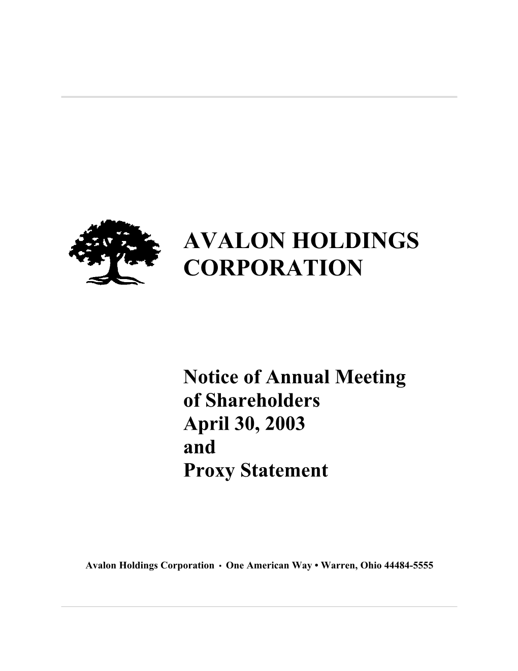 Notice of Annual Meeting of Shareholders