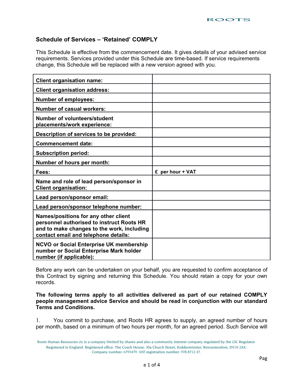 Schedule of Services Retained COMPLY