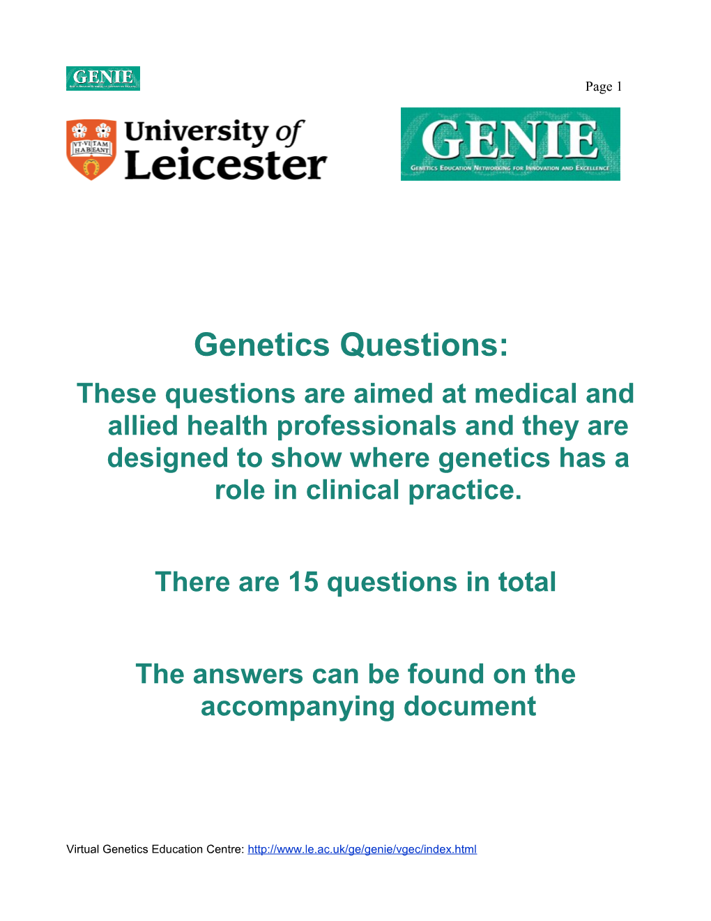 Medical Genetics Questions