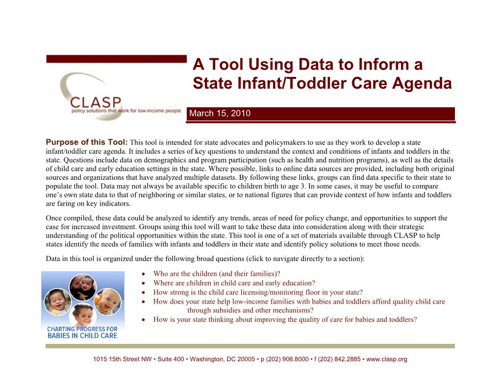 A Tool Using Data to Inform a State Infant/Toddler Care Agenda