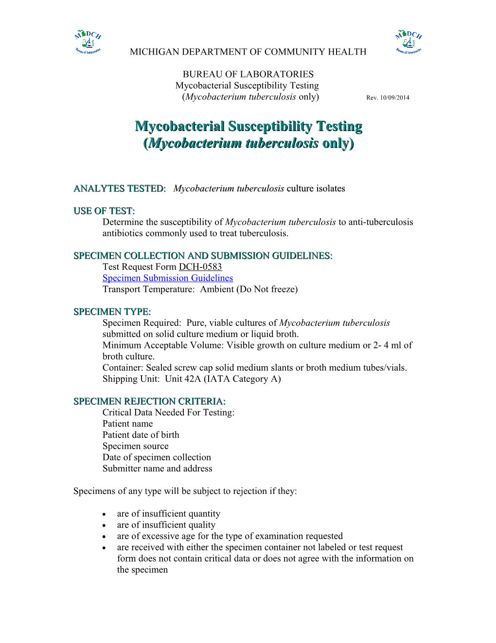 (Mycobacterium Tuberculosis Only) Rev.10/09/2014