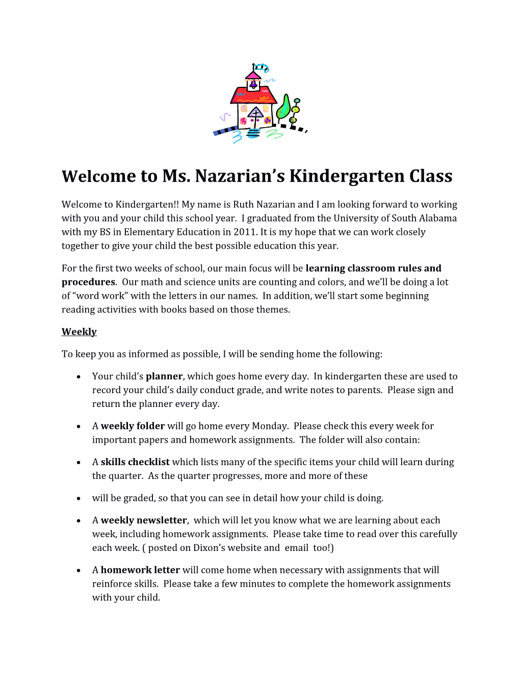 Welcome to Ms. Nazarian S Kindergarten Class