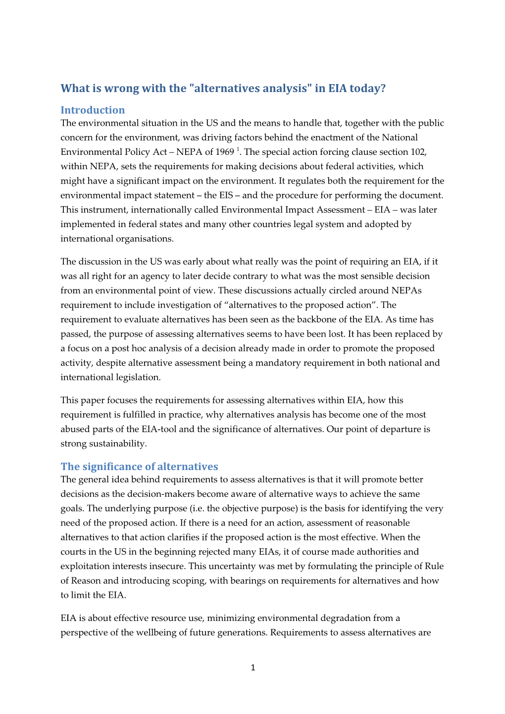 What Is Wrong with the Alternatives Analysis in EIA Today?