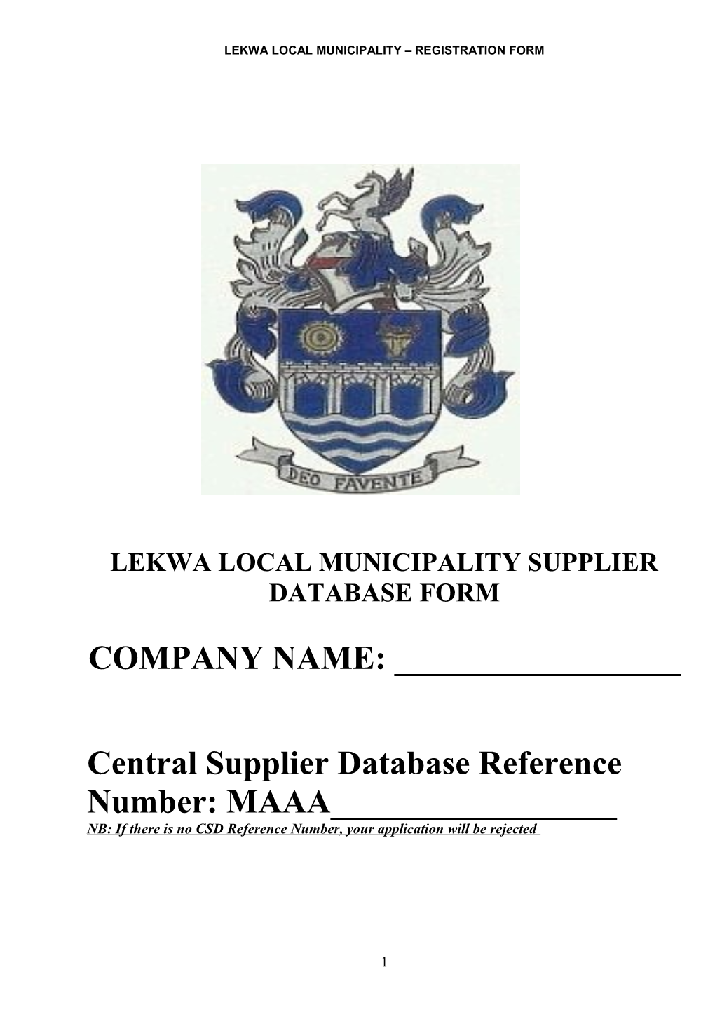 Lekwa Local Municipality Registration Form