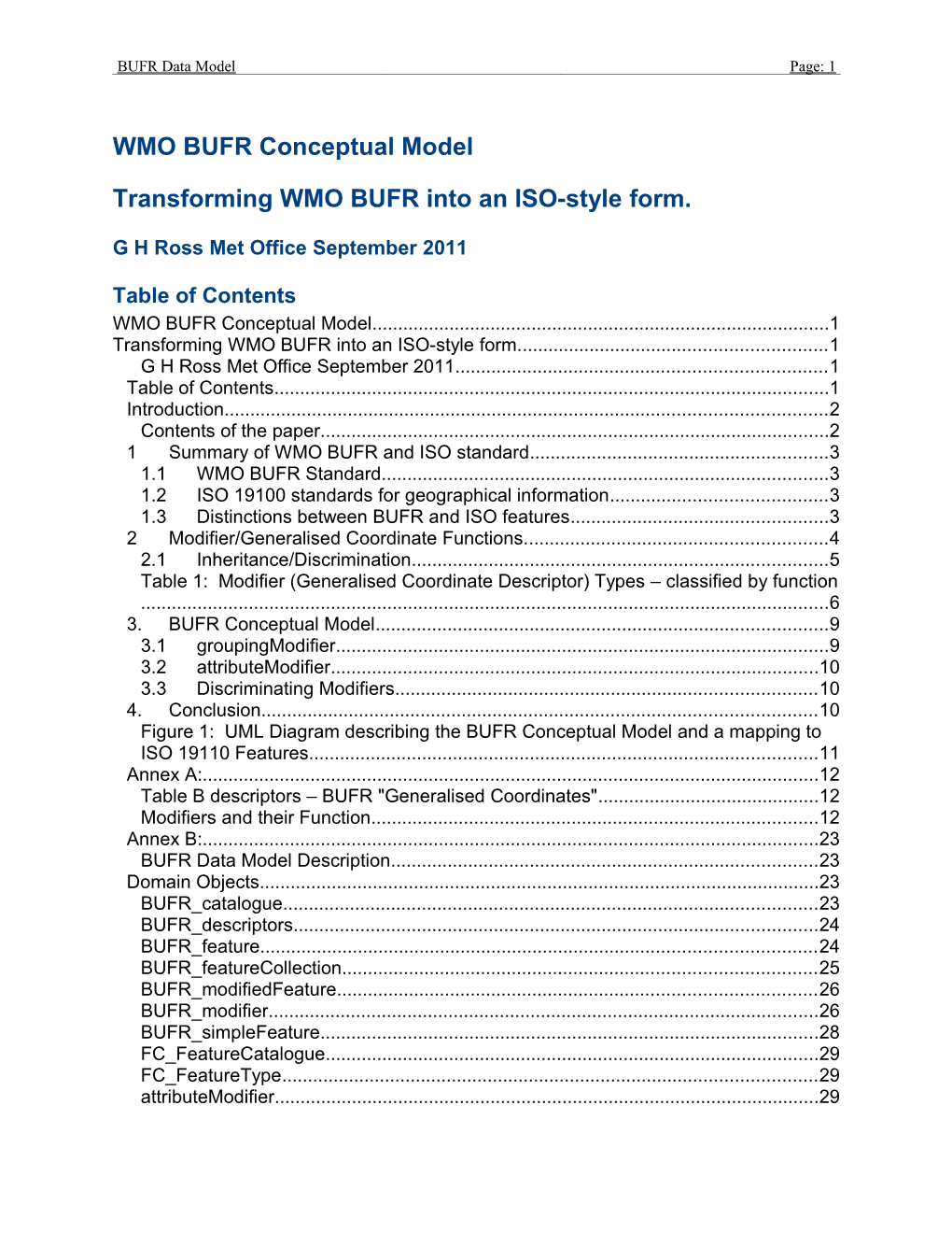 The WMO BUFR Data Model in Comparison to ISO 19109 Data Model