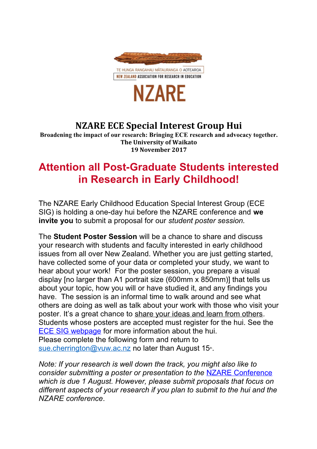 NZARE ECE Special Interest Group Hui