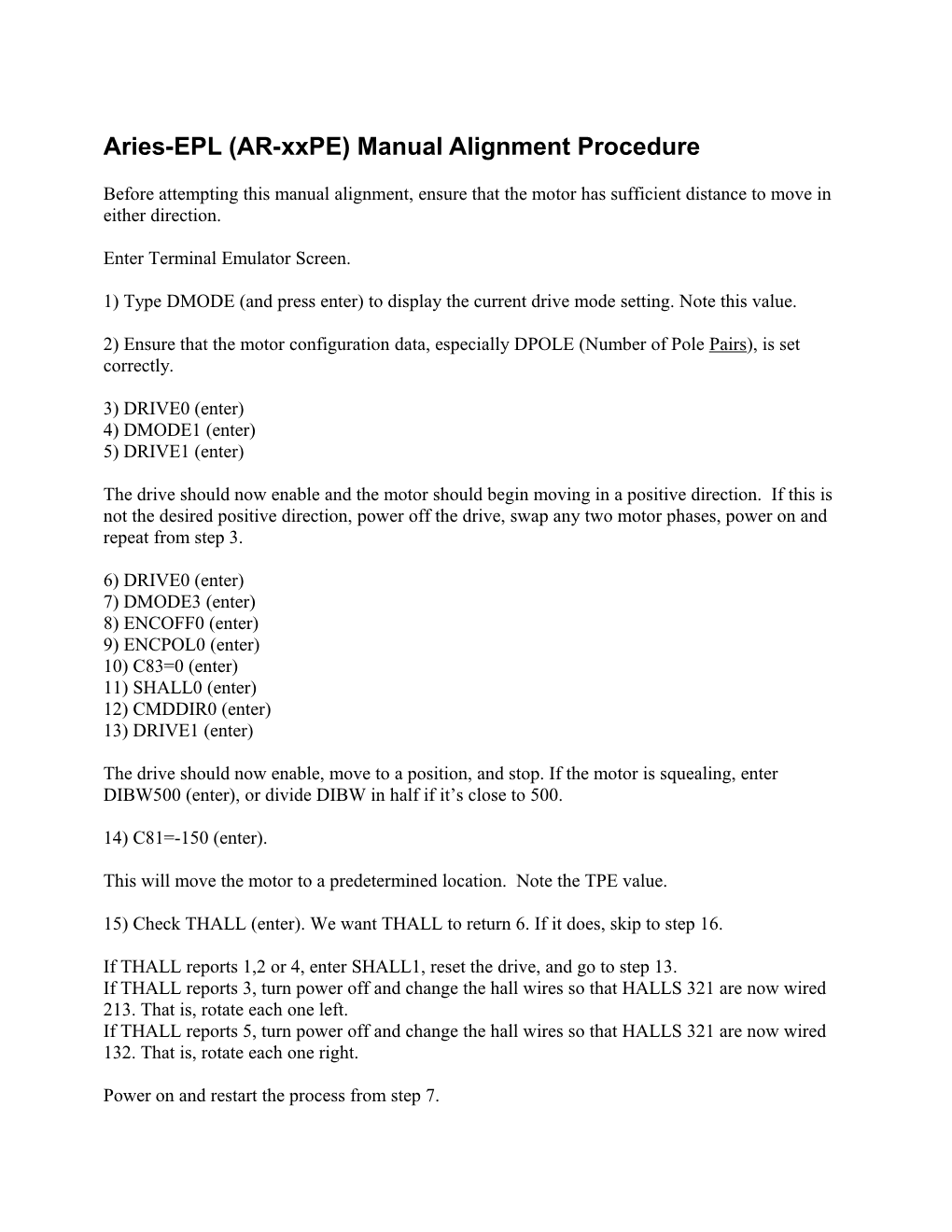 Aries Manual Alignment Procedure