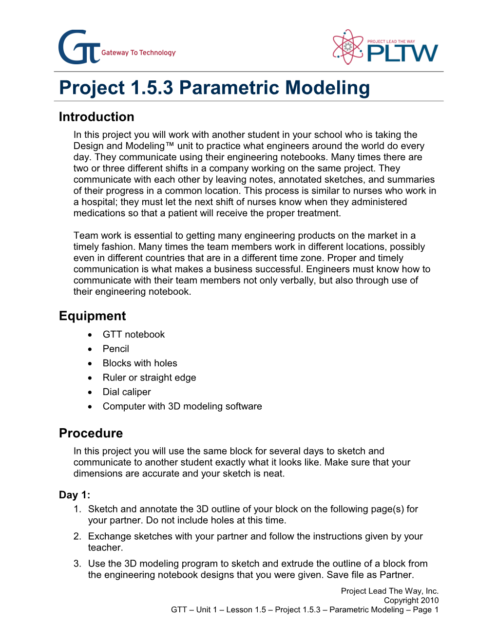 Project 1.5.3 Parametric Modeling