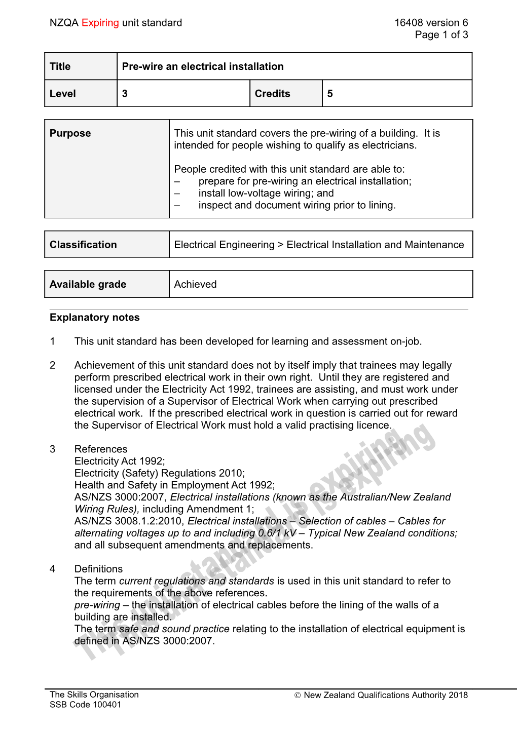1This Unit Standard Has Been Developed for Learning and Assessment On-Job