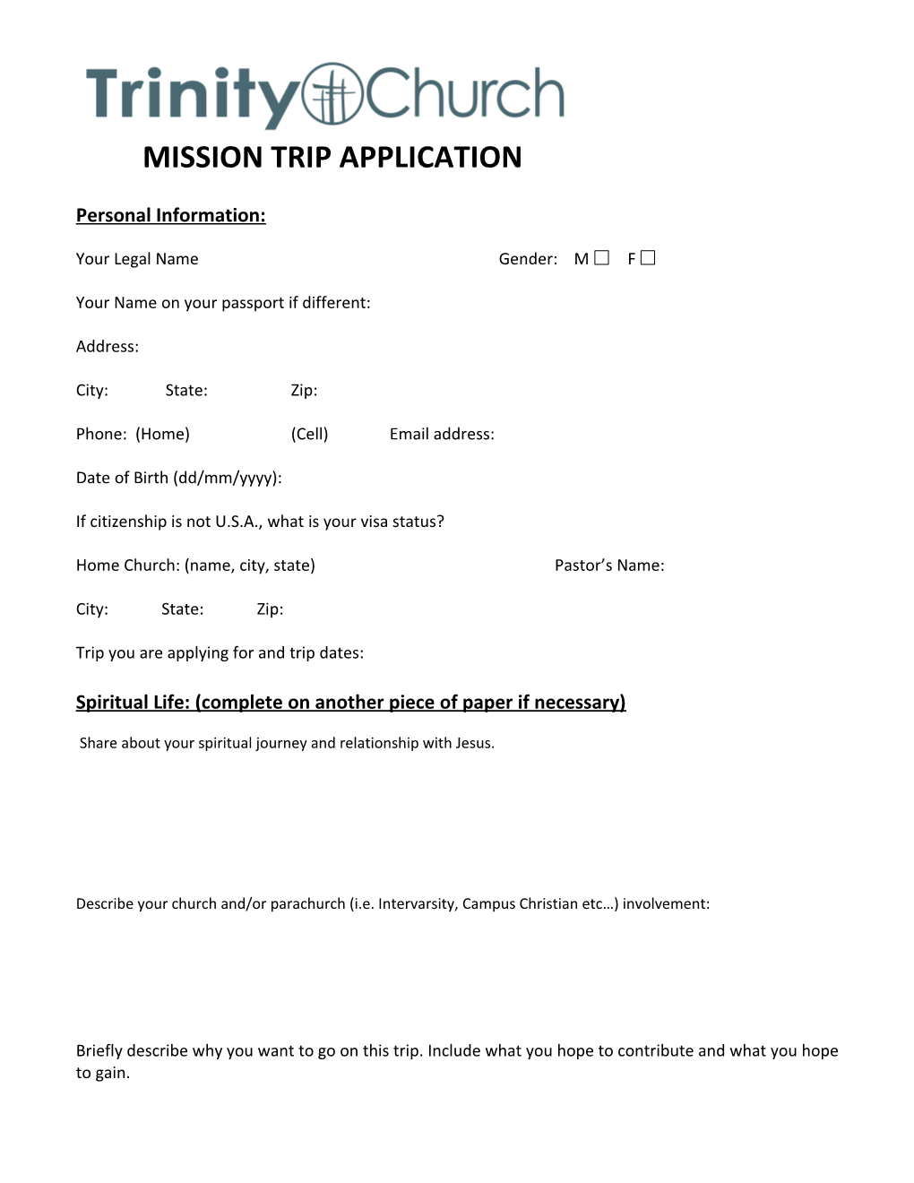Mission Trip Application