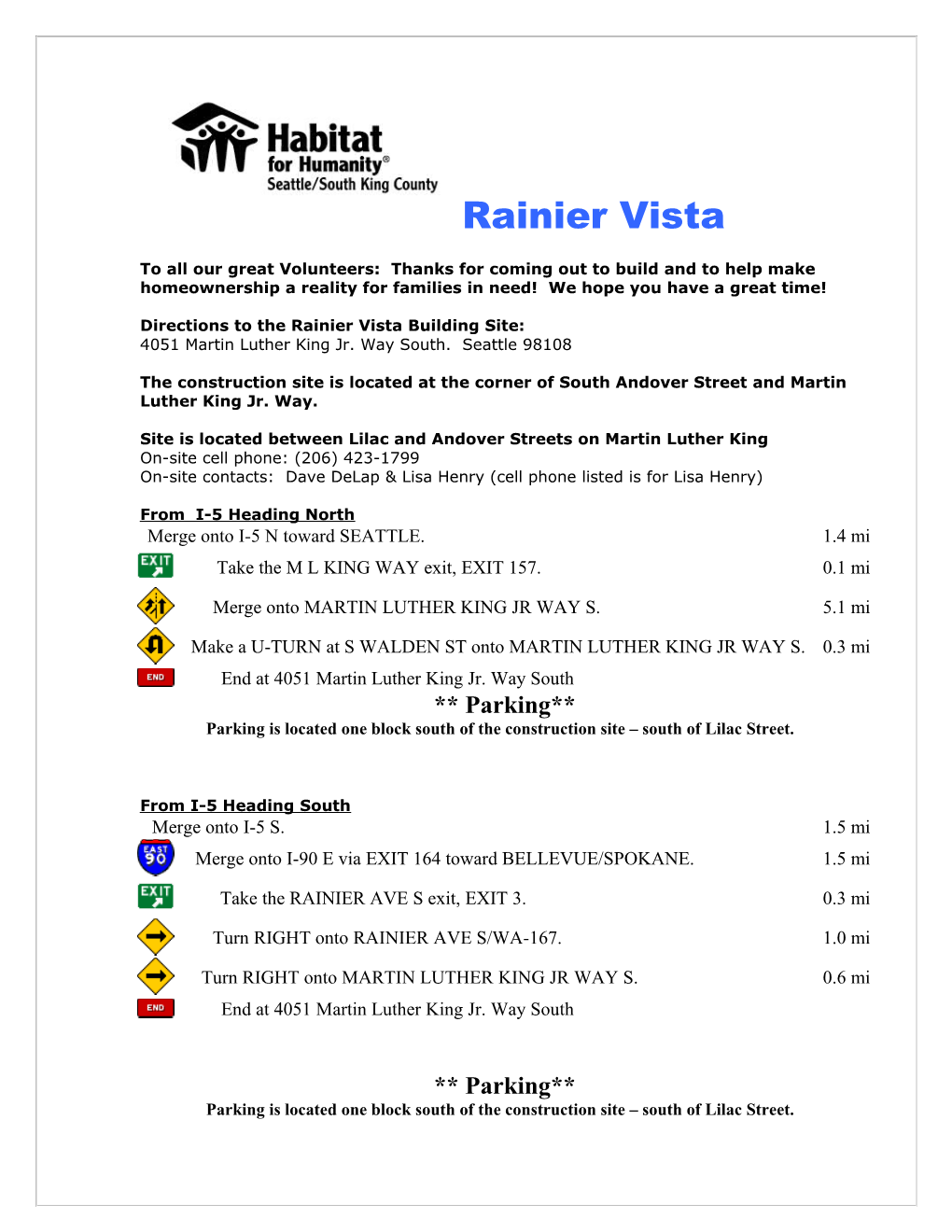 Directions to the Rainiervistabuilding Site