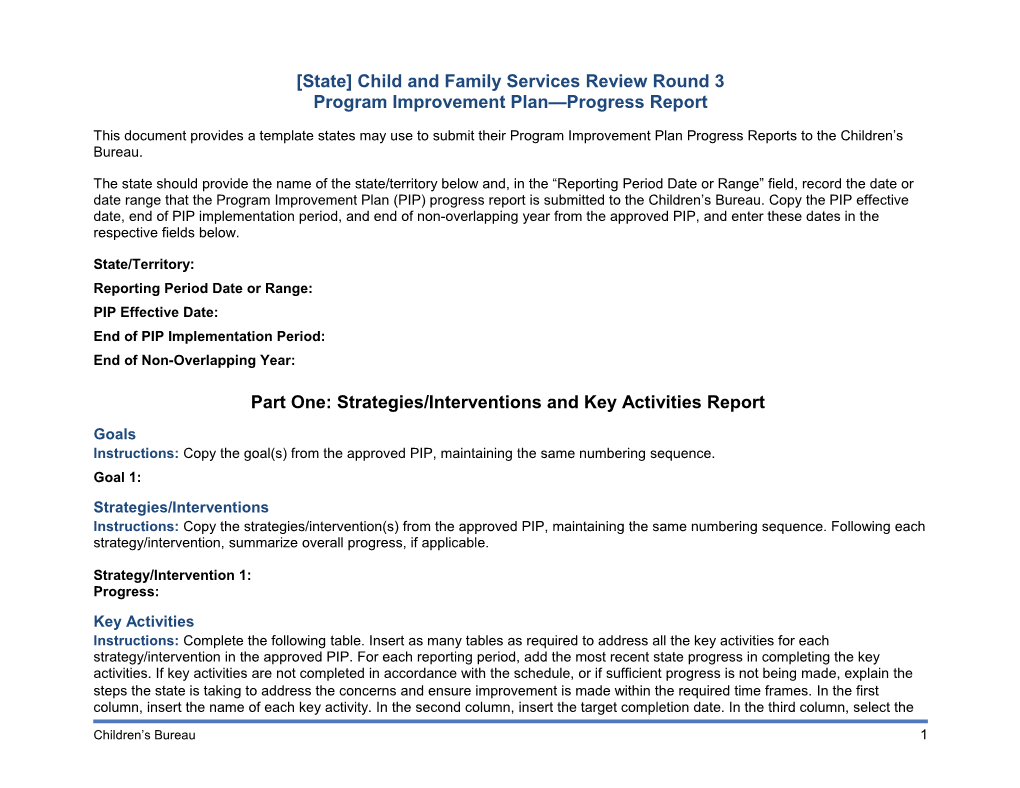 State CFSR Round 3 Program Improvement Plan Progress Report