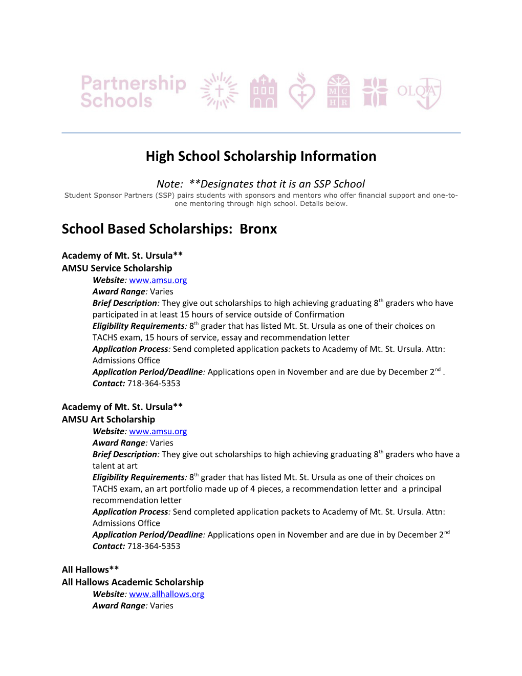 High School Scholarship Information