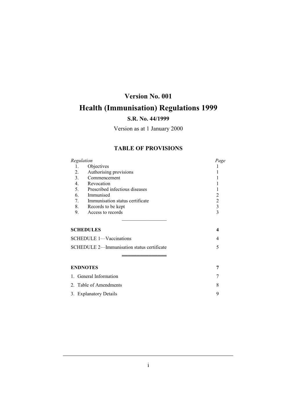 Health (Immunisation) Regulations 1999
