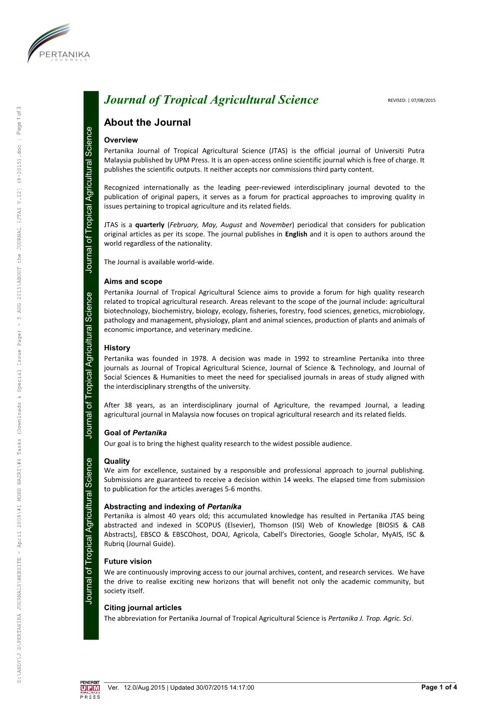 Journal of Tropical Agricultural Science