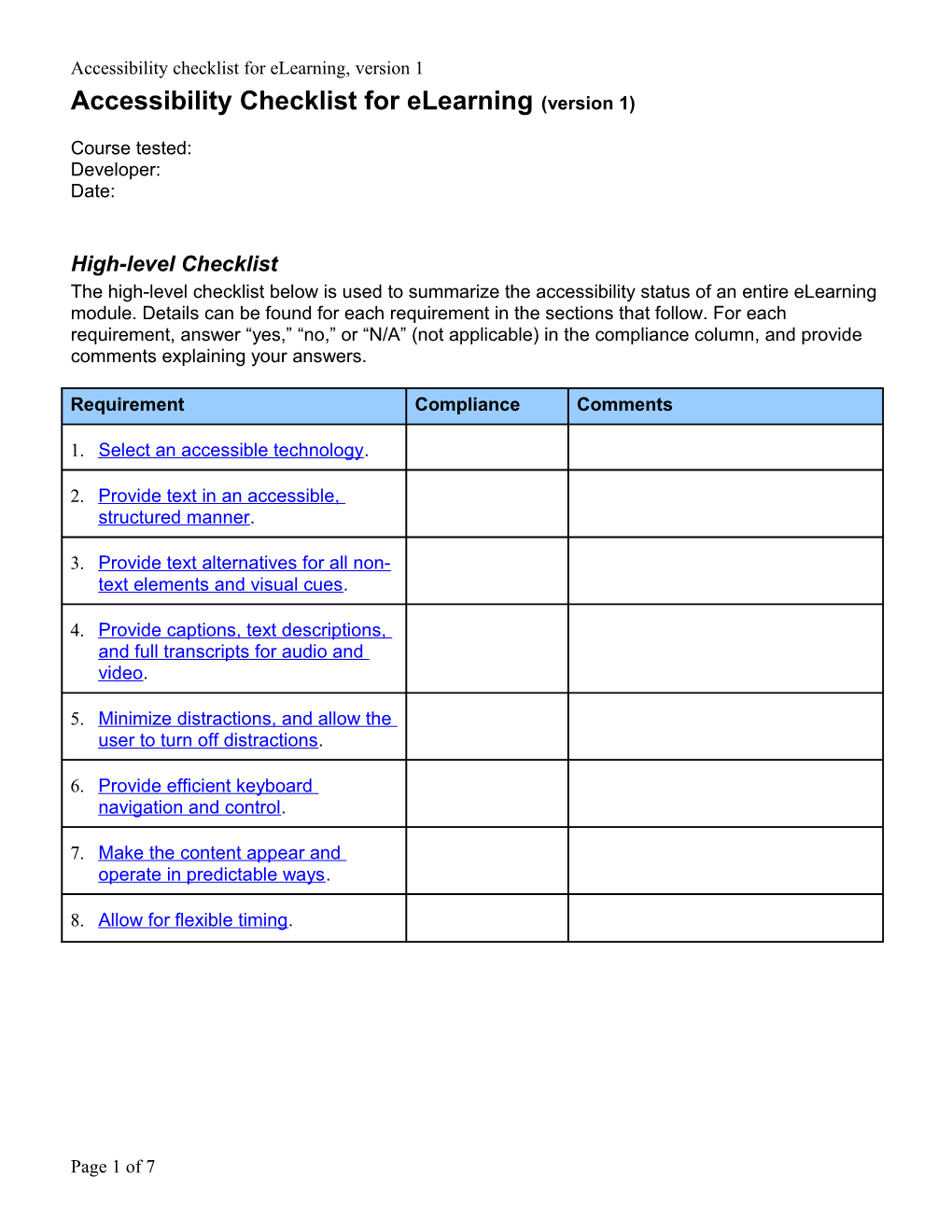 Texas HHS Accessibility Checklist for Elearning