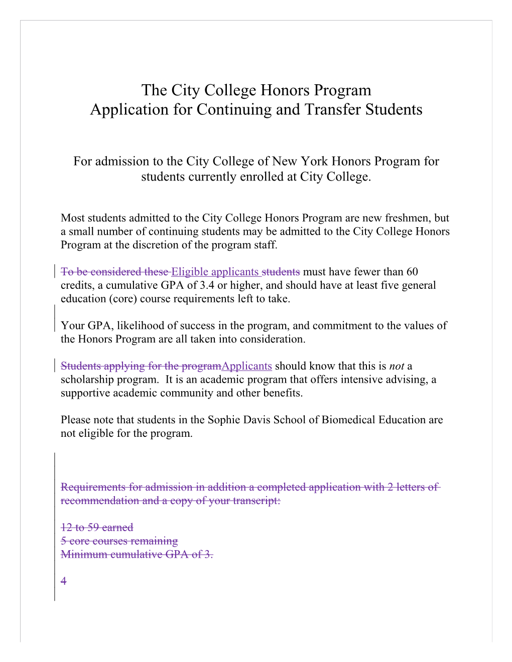 The City College Honors Program