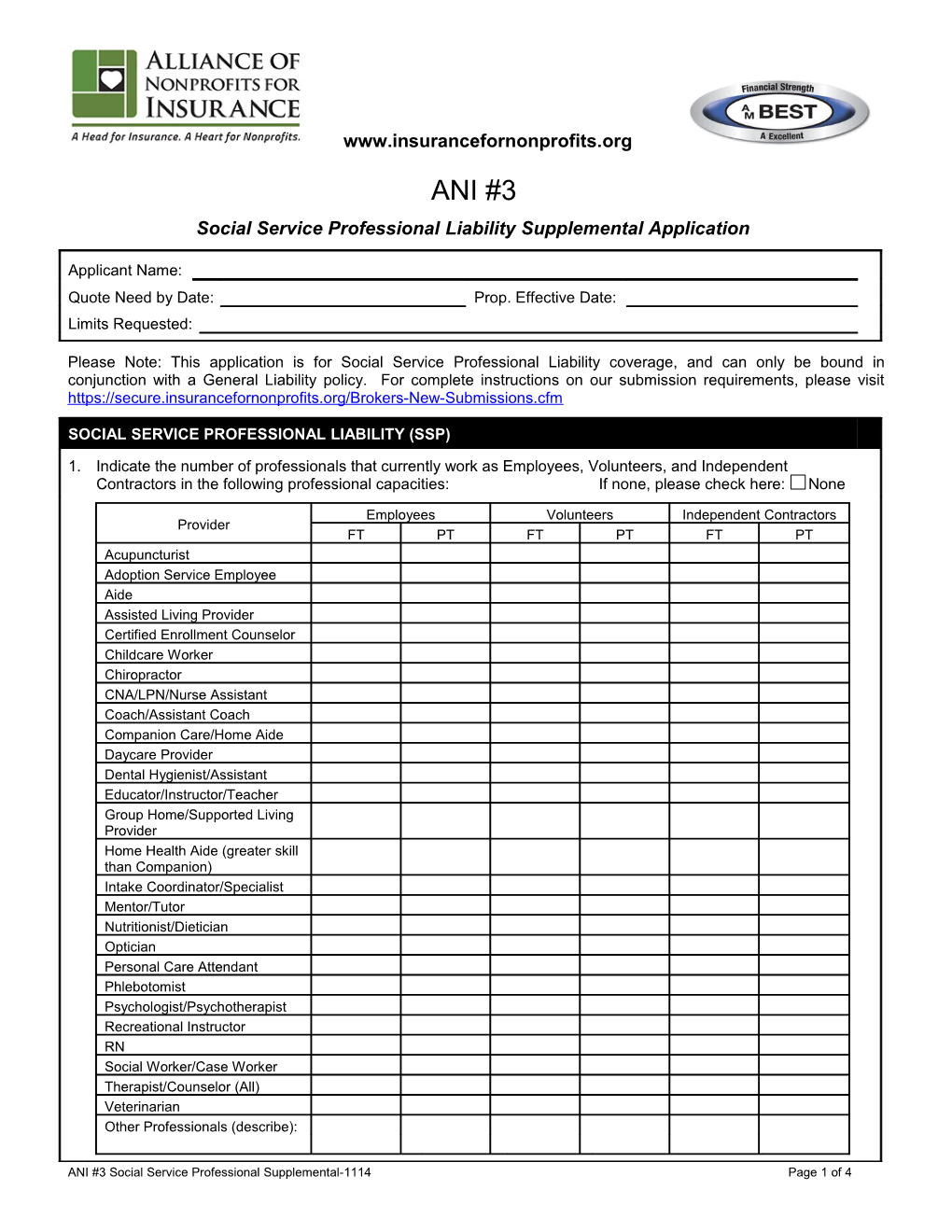 ANI #3Social Service Professional Supplemental-1114Page 1 of 3
