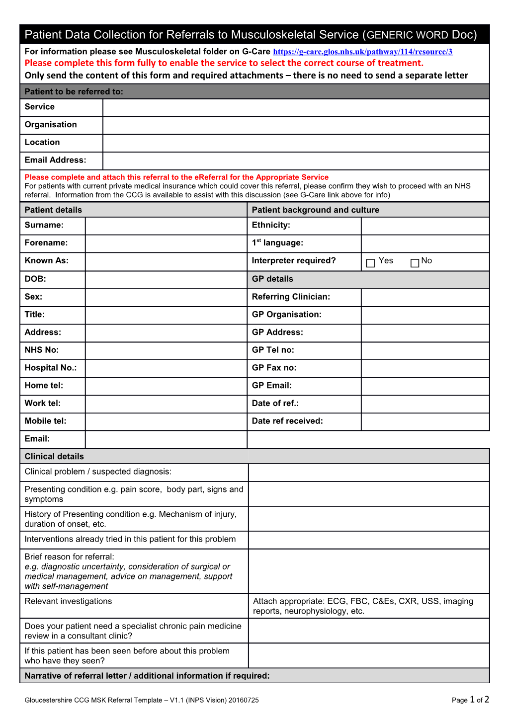 Gloucestershire CCG MSK Referral Template V1.1 (INPS Vision) 20160725Page 1 of 2