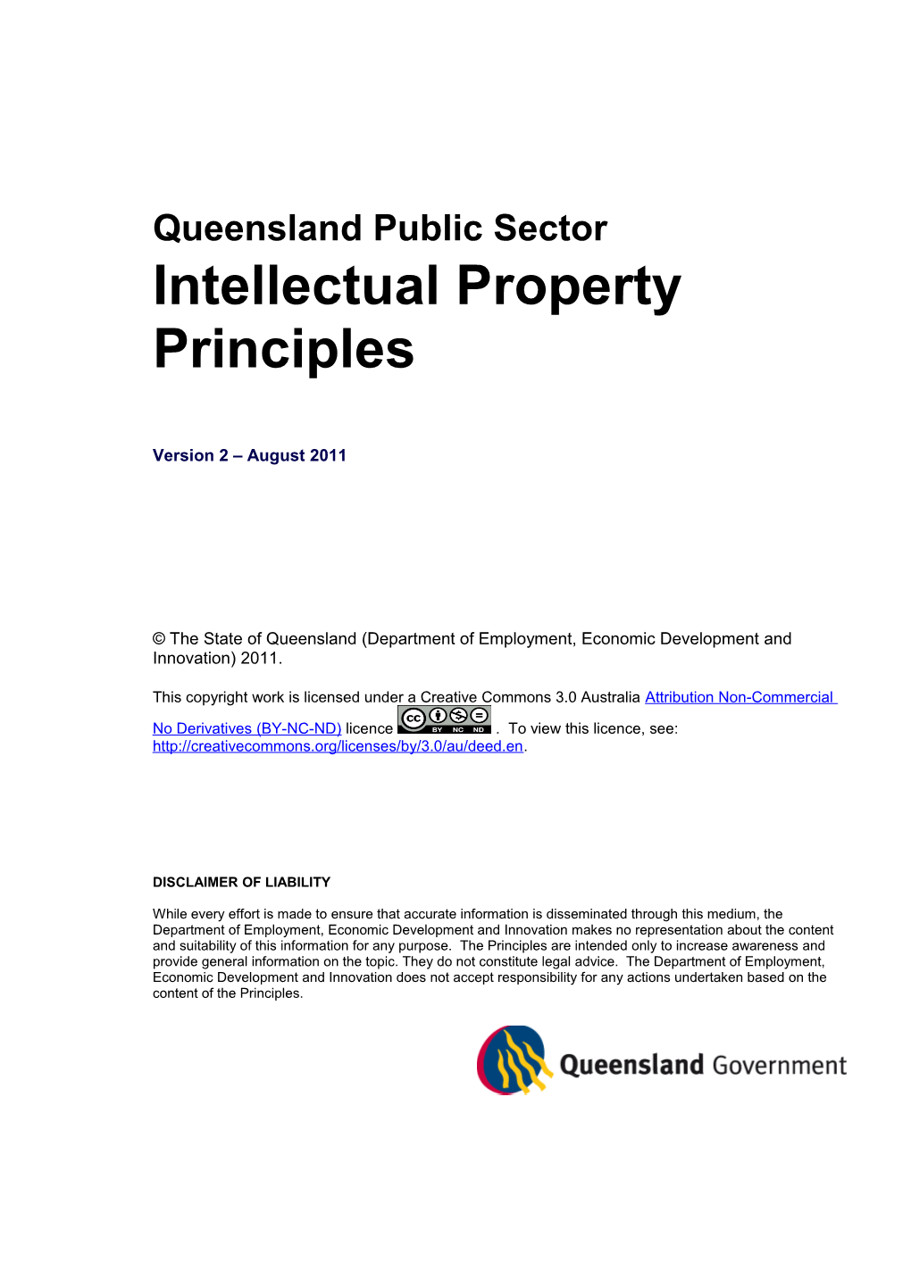 Queensland Public Sectorintellectual Property Principles