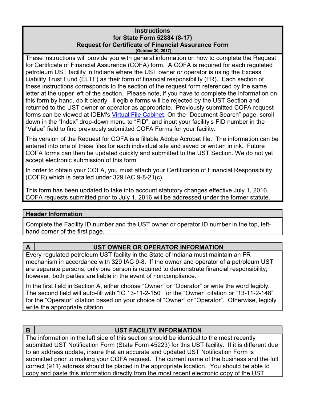 The Request for Certificate of Financial Assurance Form Page 1 of 4