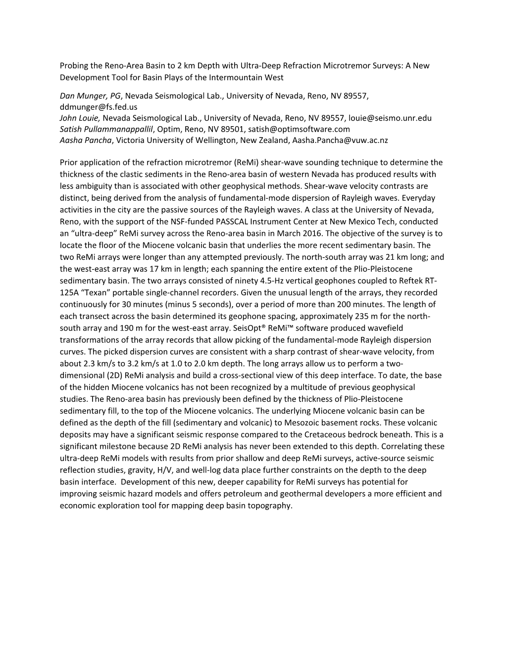 Dan Munger, PG, Nevada Seismological Lab., University of Nevada, Reno, NV 89557