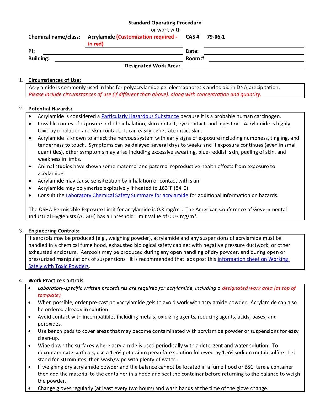 Toxic Powders SOP Template