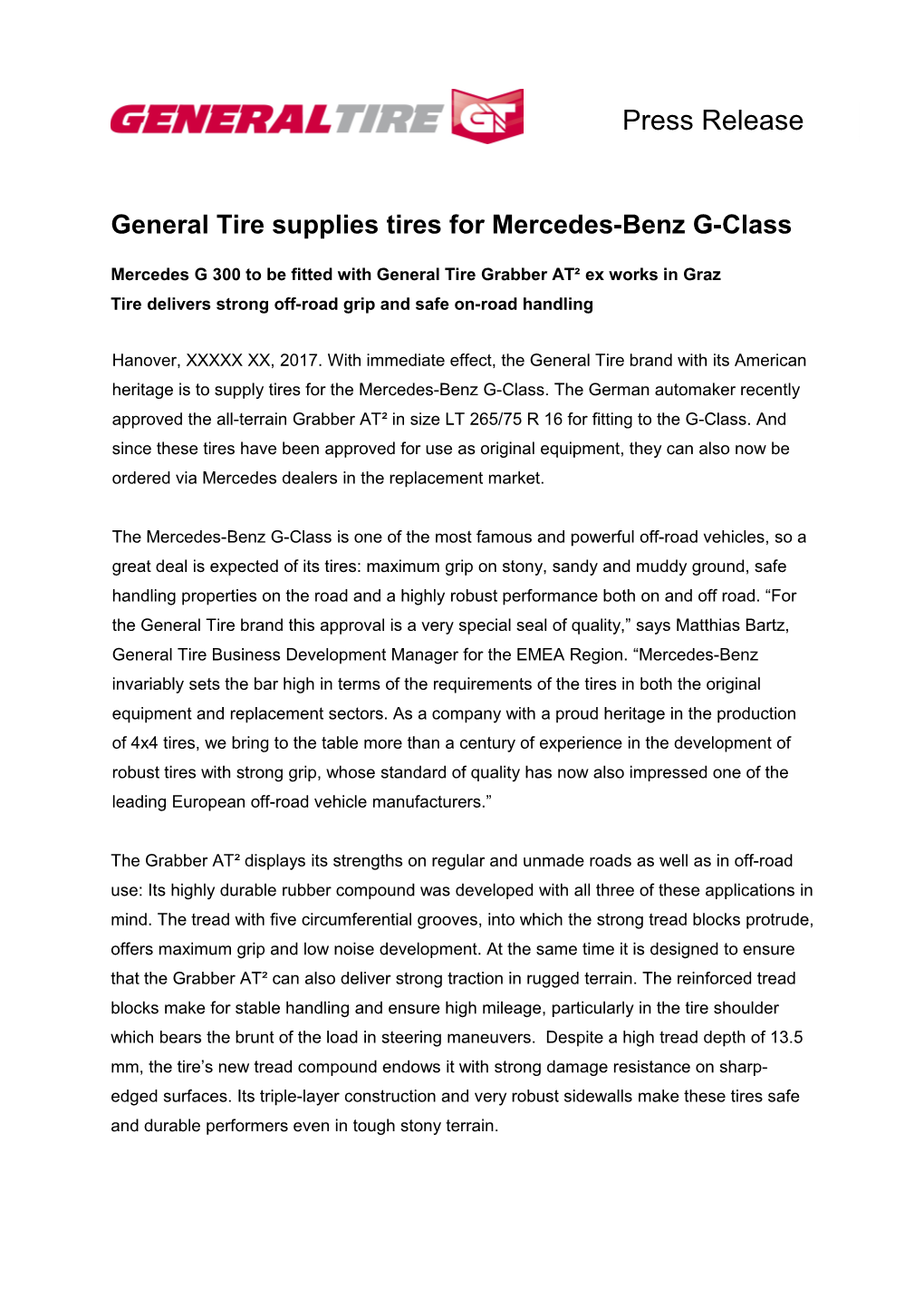 General Tire Supplies Tires for Mercedes-Benz G-Class