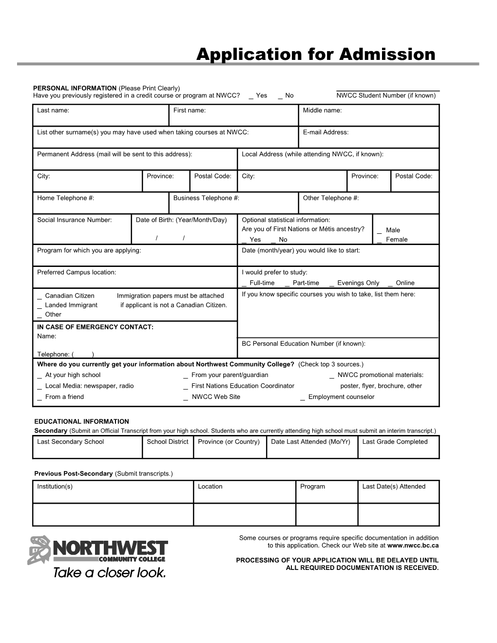 NWCC Application Form Word Doc