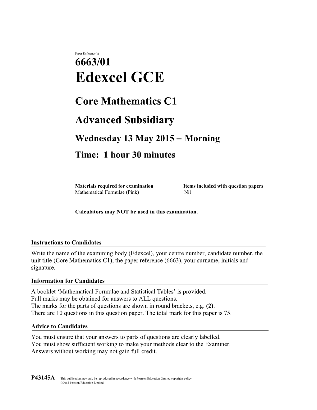 Core Mathematics C1