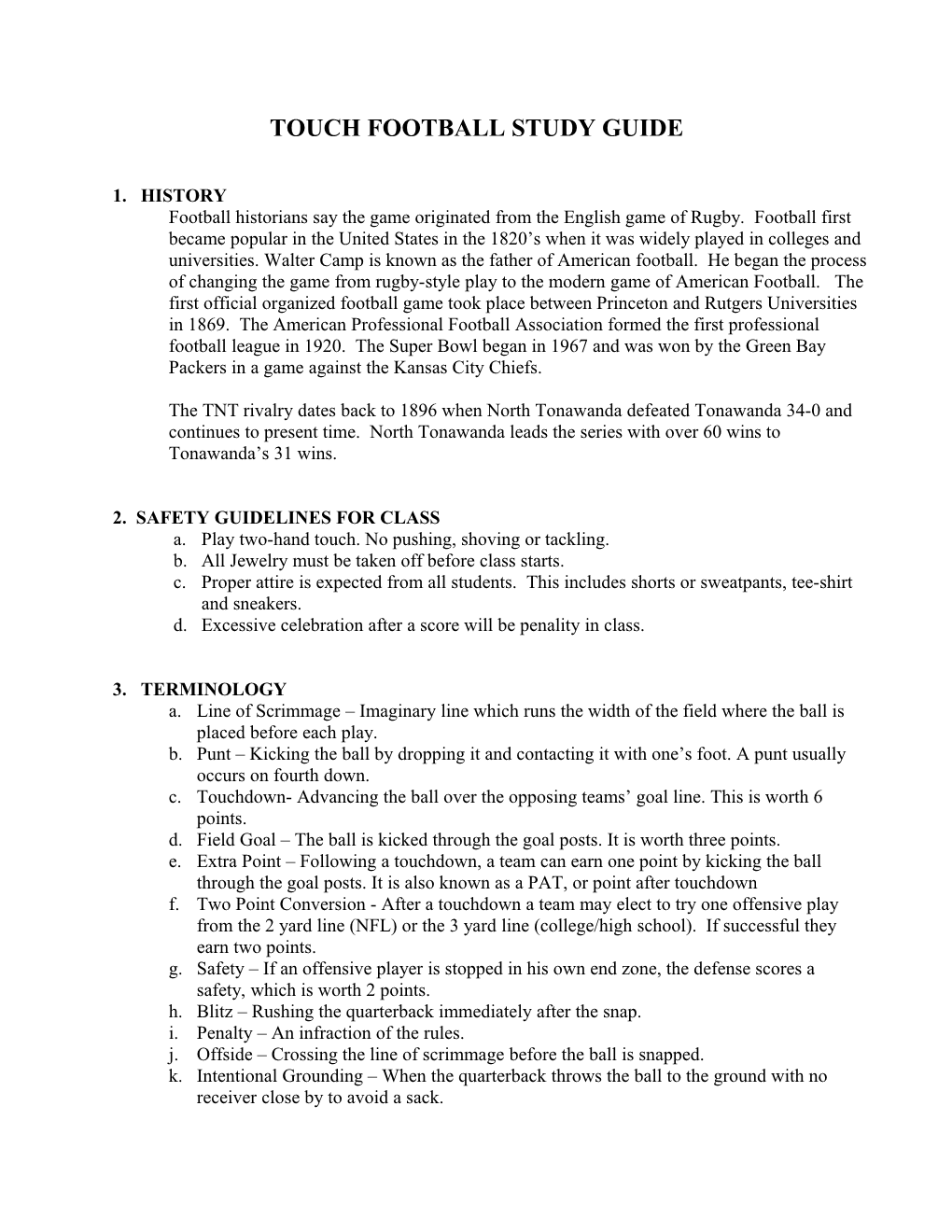 Touch Football Study Guide