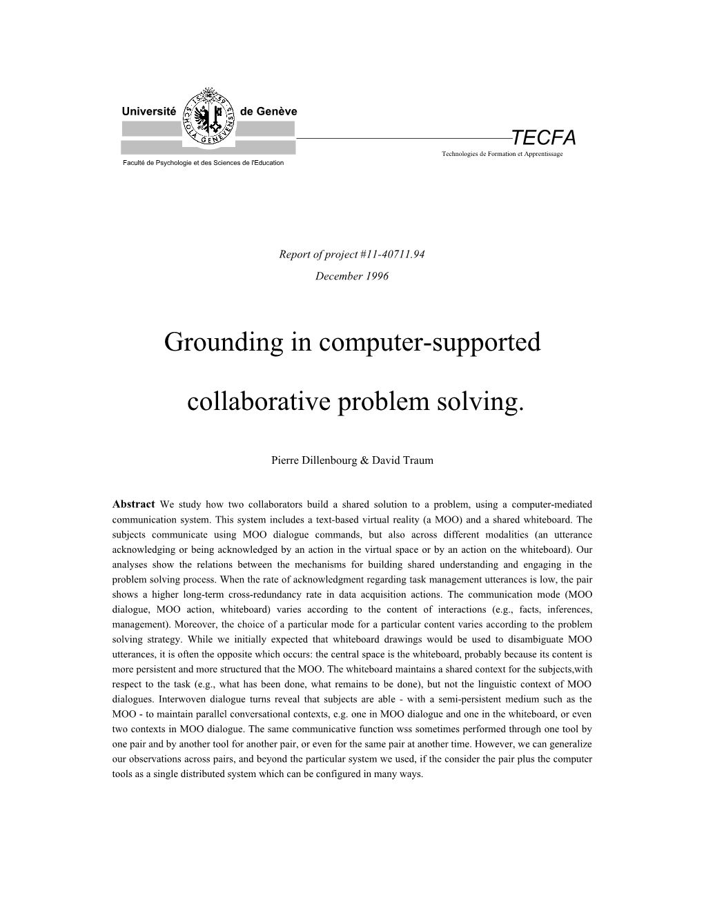 Grounding in Computer Supported Collabrative Problem Solving