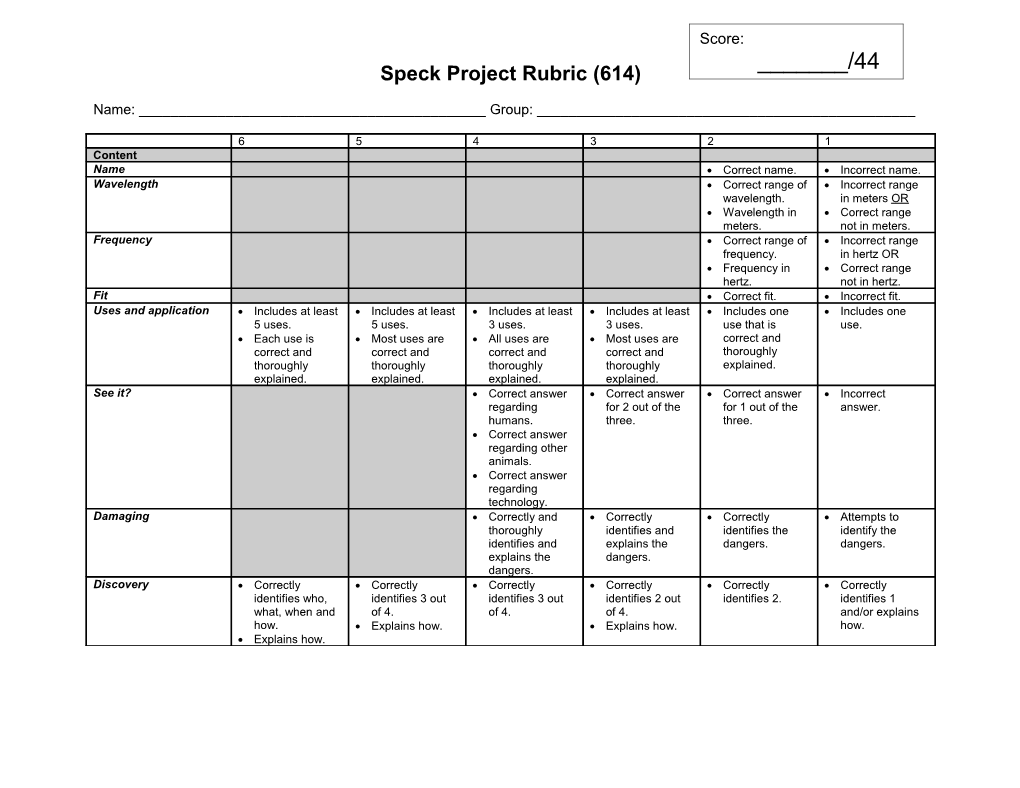 Speck Project Rubric (614)