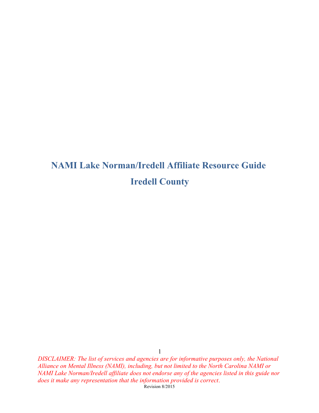 NAMI Lake Norman/Iredell Affiliate Resource Guide