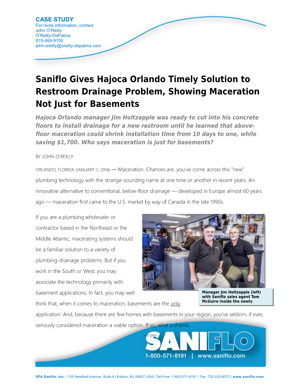 Saniflo Case Study: Hajoca Orlando Saves $1,700 with Macerating System Page 1 of 5