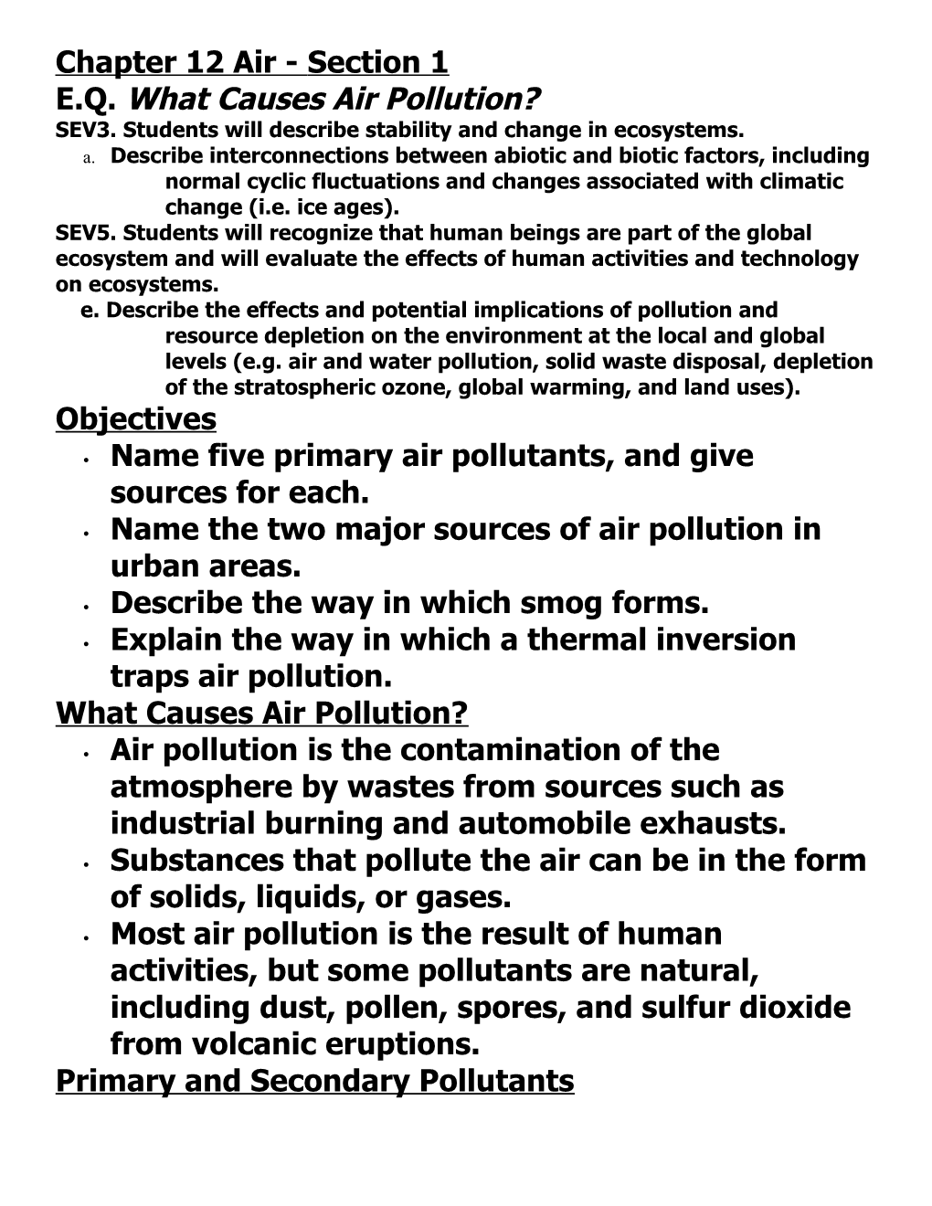 E.Q.What Causes Air Pollution?