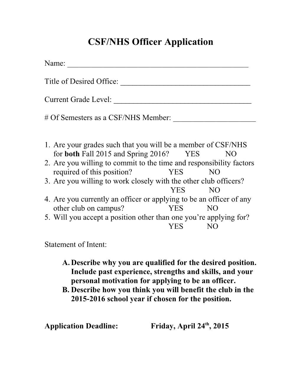 CSF Officer Application