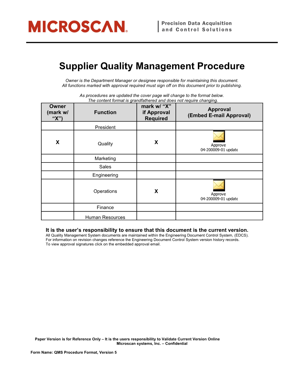Supplier Quality Management Procedure