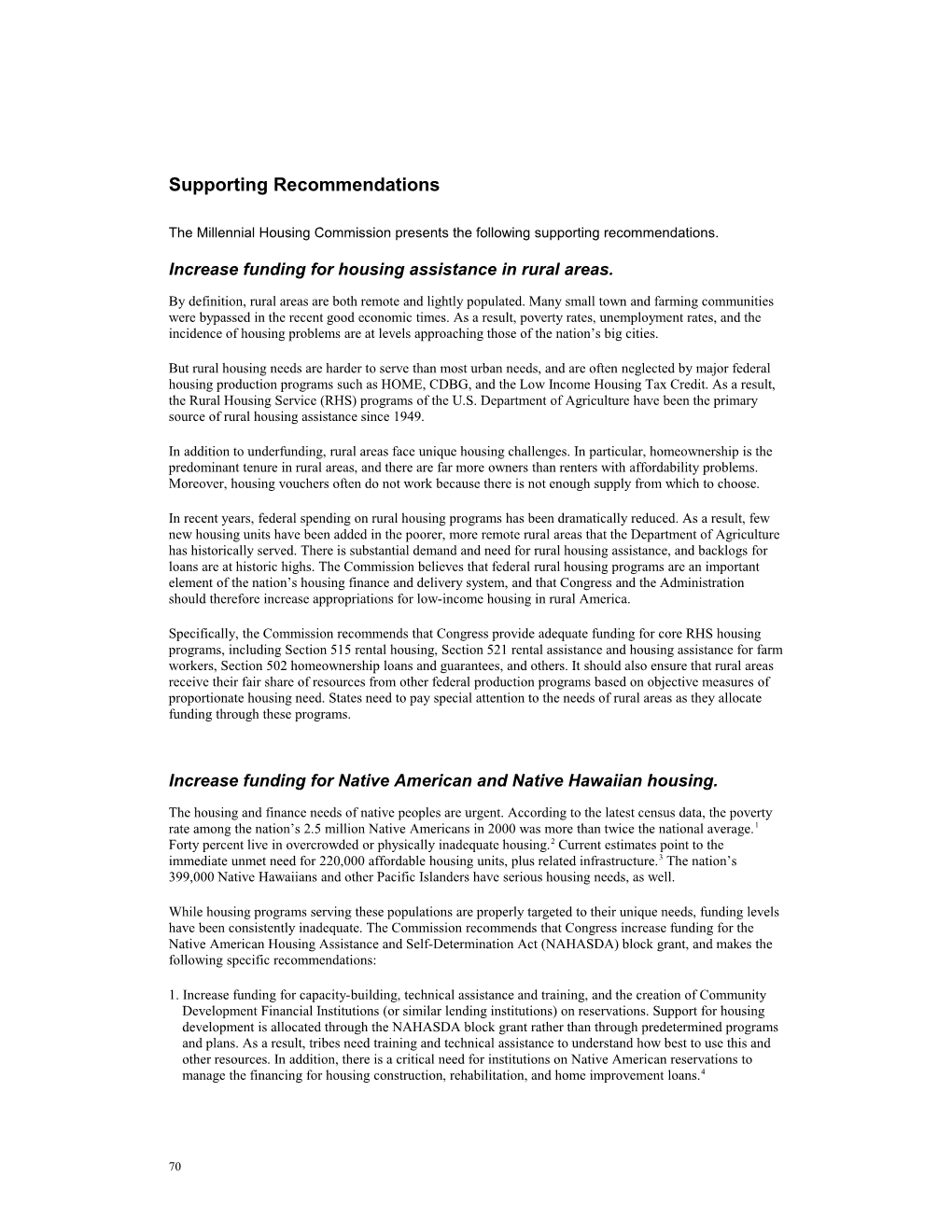 Principal Recommendations to Congress: a Framework for Change