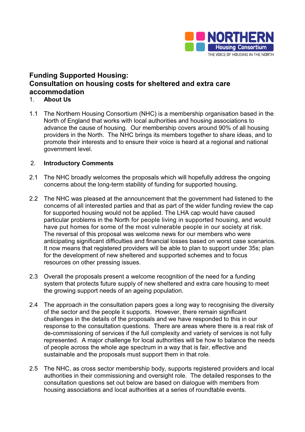 Consultation on Housing Costs for Sheltered and Extra Care Accommodation