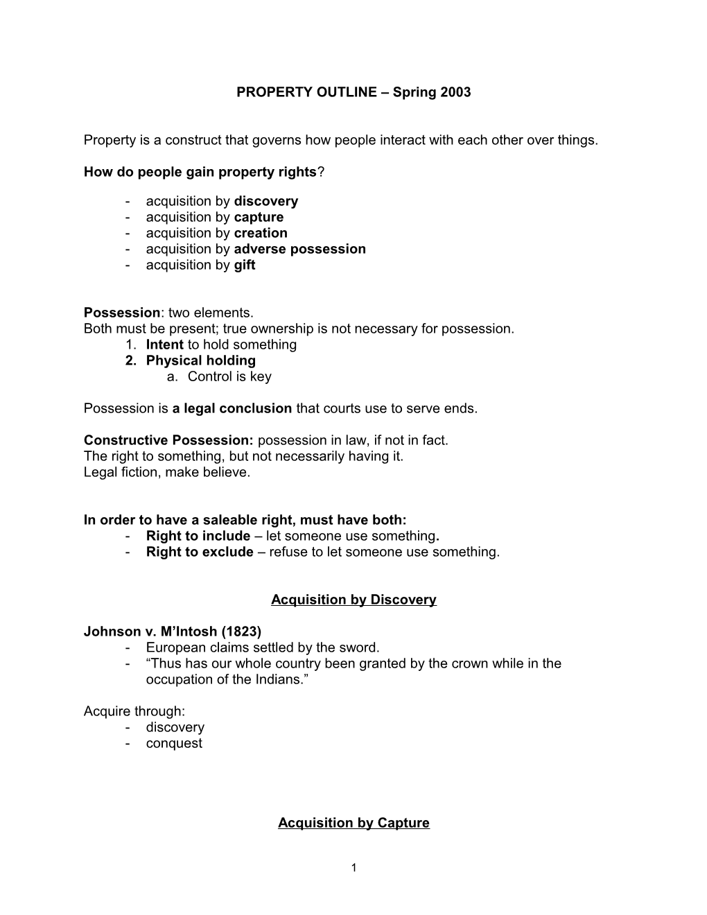 PROPERTY OUTLINE Spring 2003