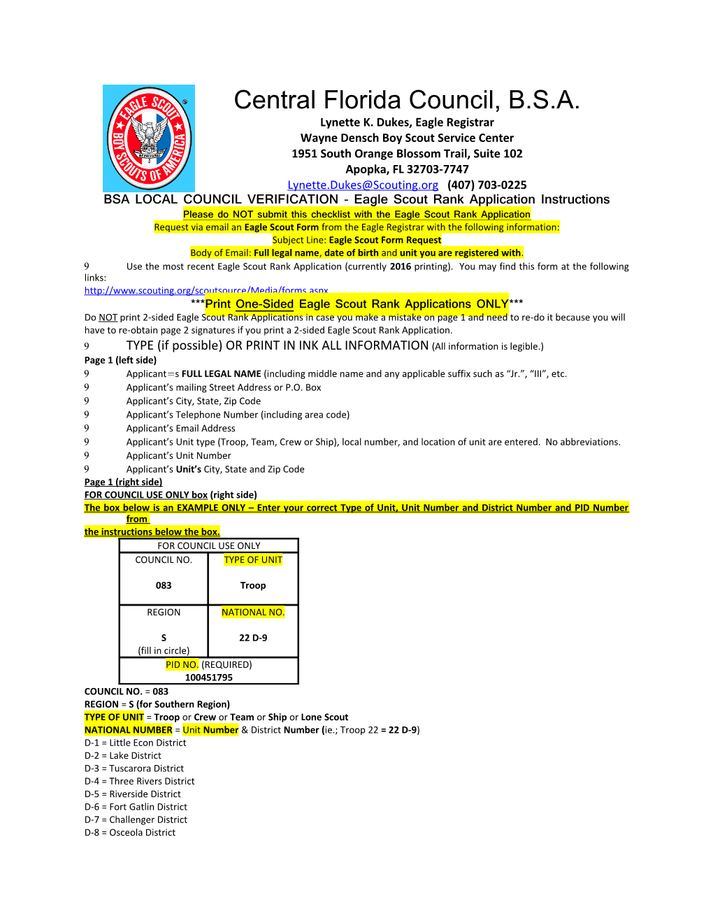 BSA LOCAL COUNCIL VERIFICATION - Eagle Scout Rank Application Instructions